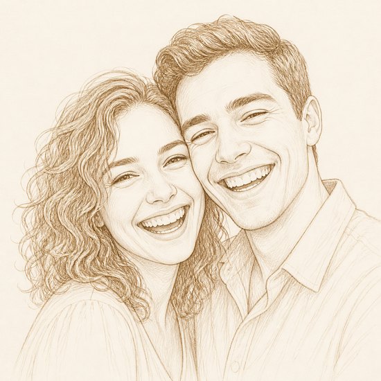 Cheek to Cheek premium portrait: the couple laughing together, cheeks pressed close