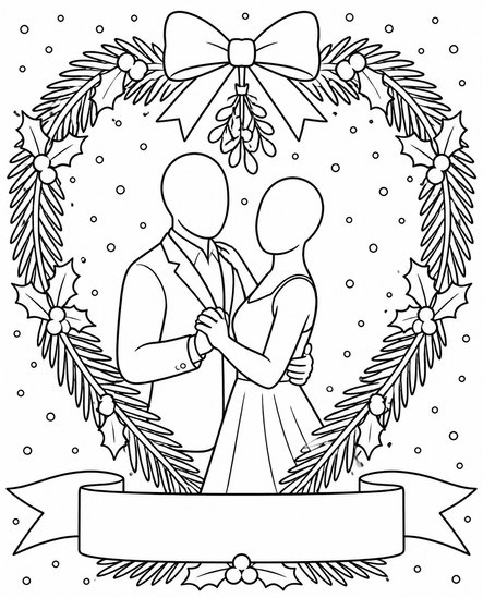 Mistletoe Dance design: the couple slow dances inside a heart-shaped holly wreath