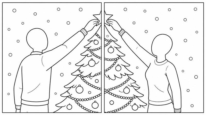 The Star on Top design: the couple places the star on one tree that spans two canvases