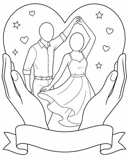 The Twirl design: he twirls her inside a heart held by two open hands