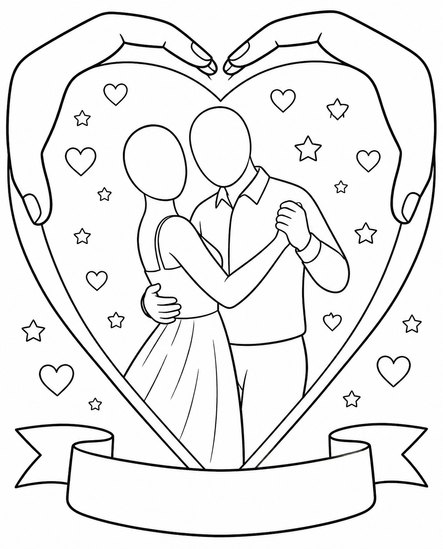 Two Hands, One Heart design: the couple slow dances inside a heart made of hands