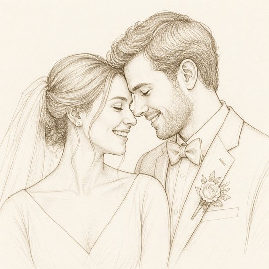 Wedding Day premium portrait: bride and groom with foreheads touching